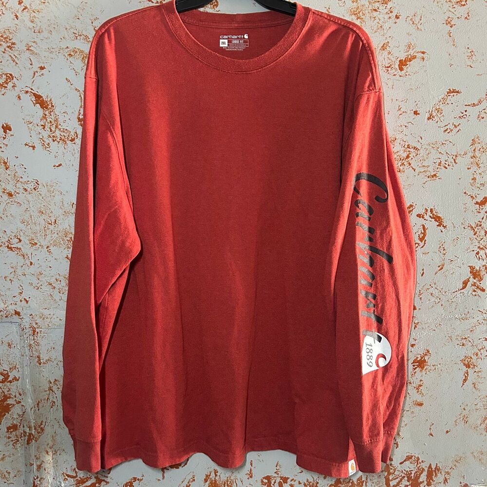 Carhartt Long Sleeve Logo Shirt K231 Mens 2XL Red Heather Loose Fit Heavyweight